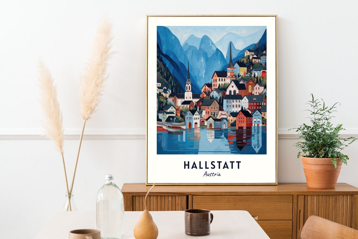 Hallstatt Village Travel Print Wall Art Hallstatt Austria City Print Hallstatt Village Travel Gift Hallstatt Village Poster Wall Art - Image 2