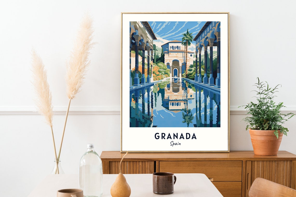 Granada Spain Alhambra Palace Courtyard Reflection Pool Travel Poster - Image 2