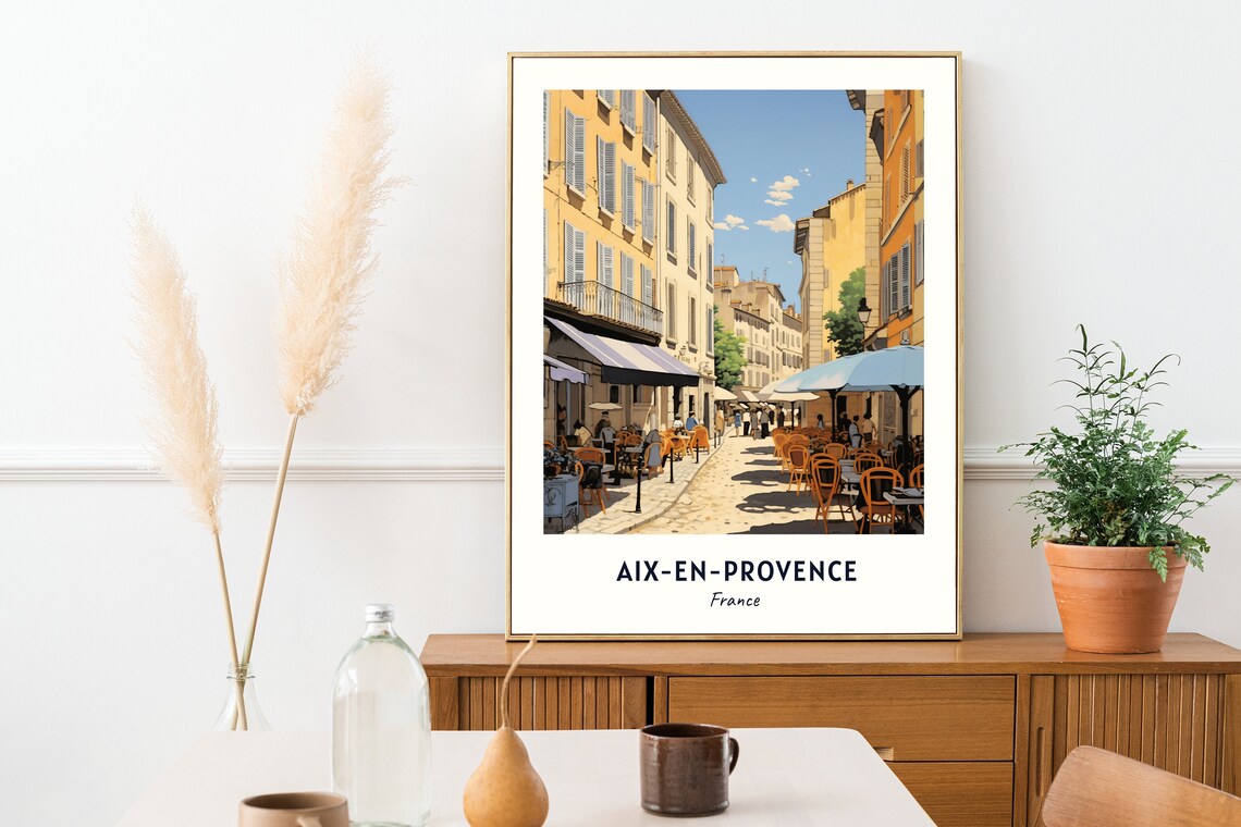 Aix-en-Provence France Street Cafe Sunlit Old Town Travel Poster - Image 2