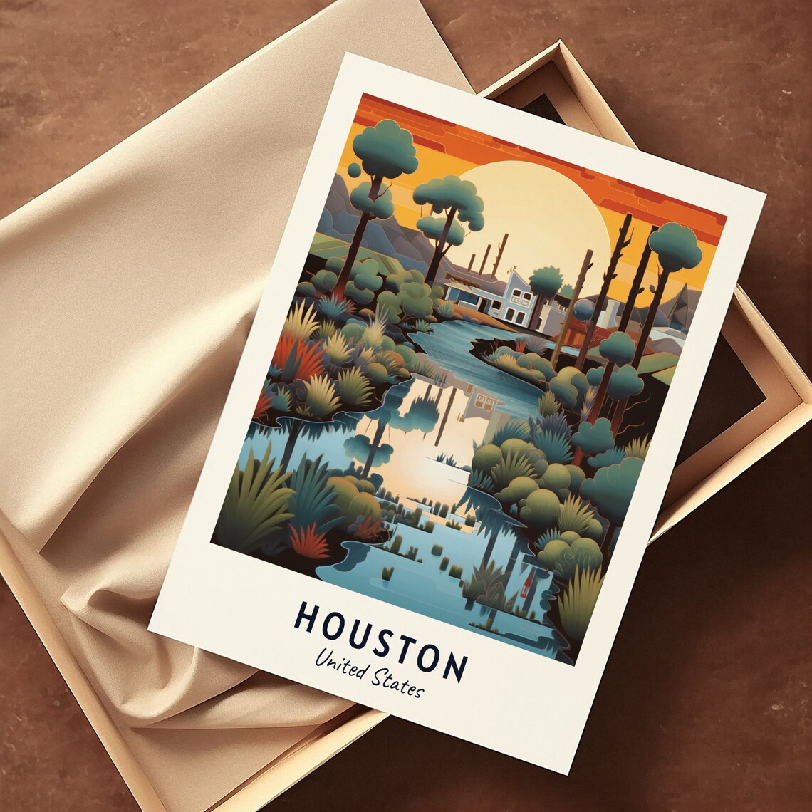 Houston USA Sunset Wetland Reflection Bayou Travel Poster Home Decor - Image 3
