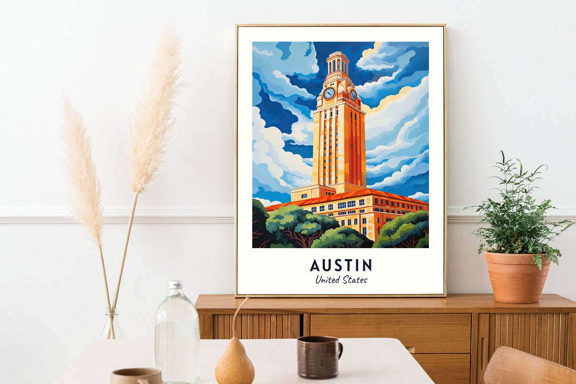 Austin Texas University Clock Tower Campus Landmark Travel Poster - Image 2