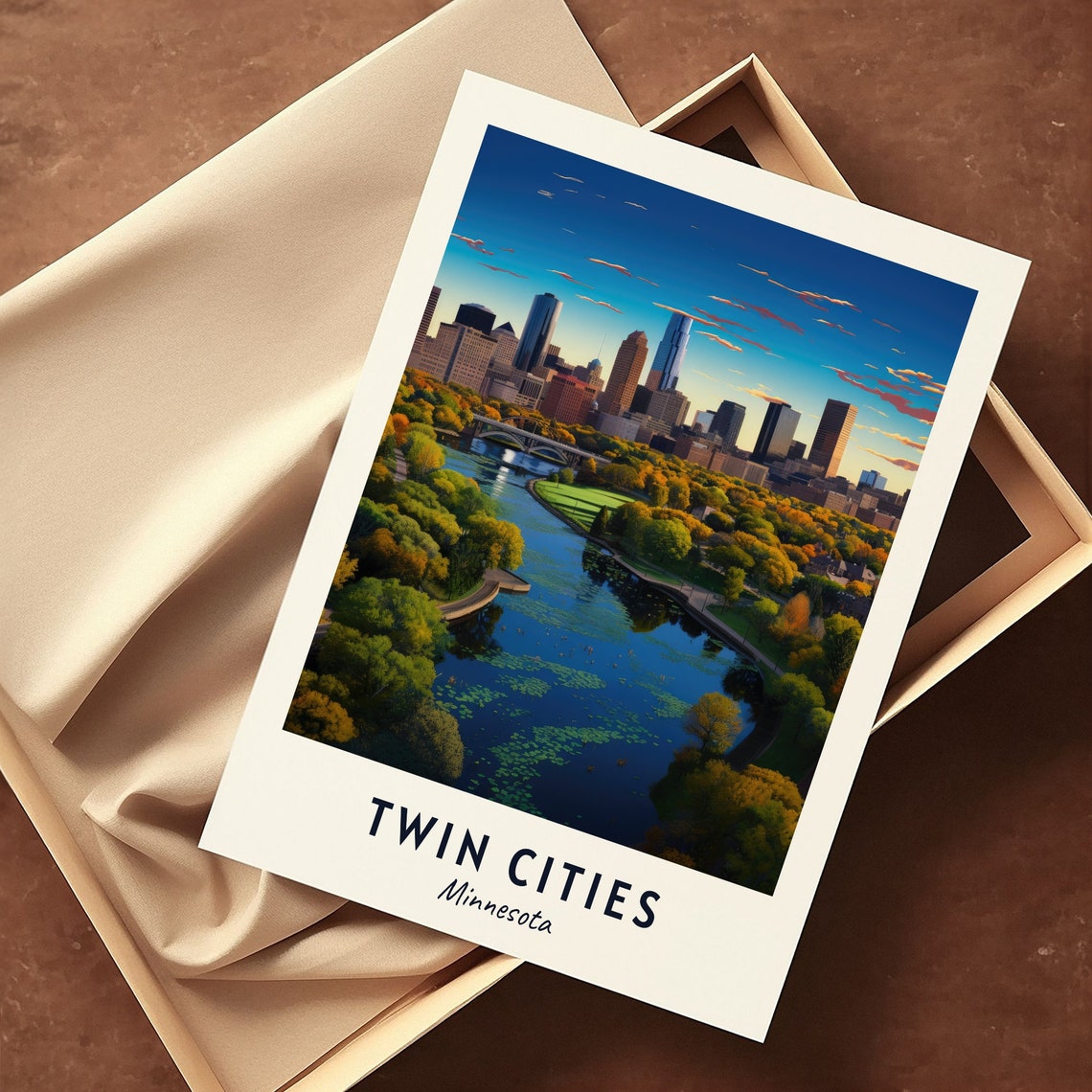 Twin Cities Minnesota Skyline River Park Sunset Travel Poster - Image 3