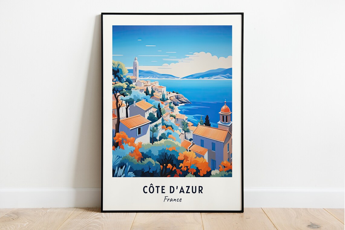 Sunlit Seaside Village on the French Cote d'Azur Coast France Poster
