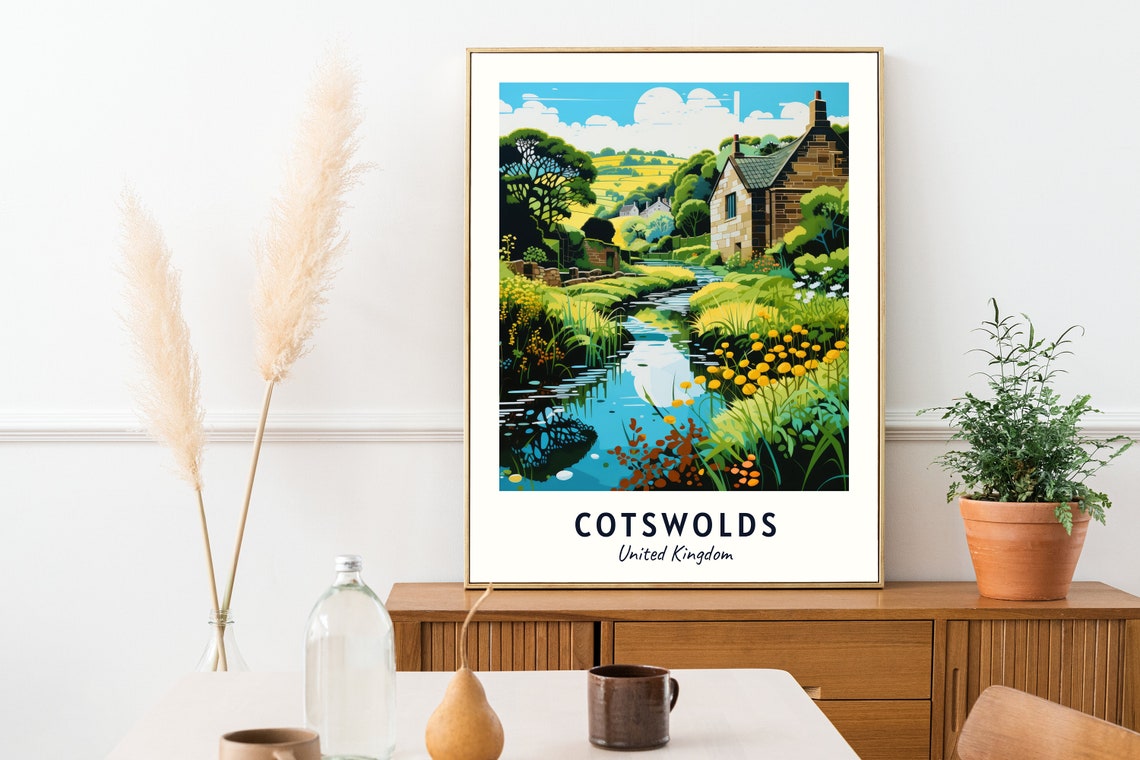 Cotswolds England Stone Cottage By A Wildflower Stream Poster - Image 2
