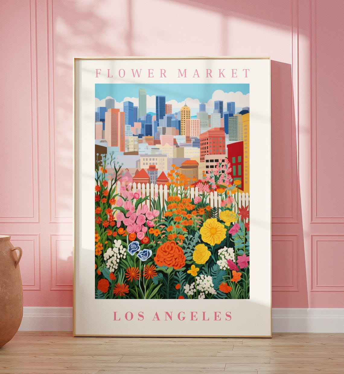 Los Angeles Flower Market Poster Wall Decor United States Floral Illustration Botanical Gallery Wall Art Gift For Friend Travel Poster