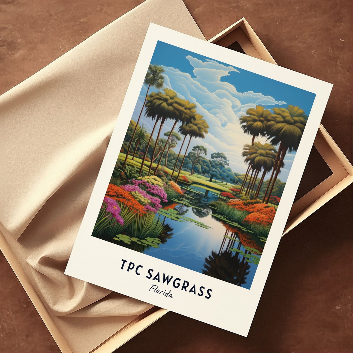 TPC Sawgrass Florida Palm Trees and Reflecting Pond Travel Poster - Image 3
