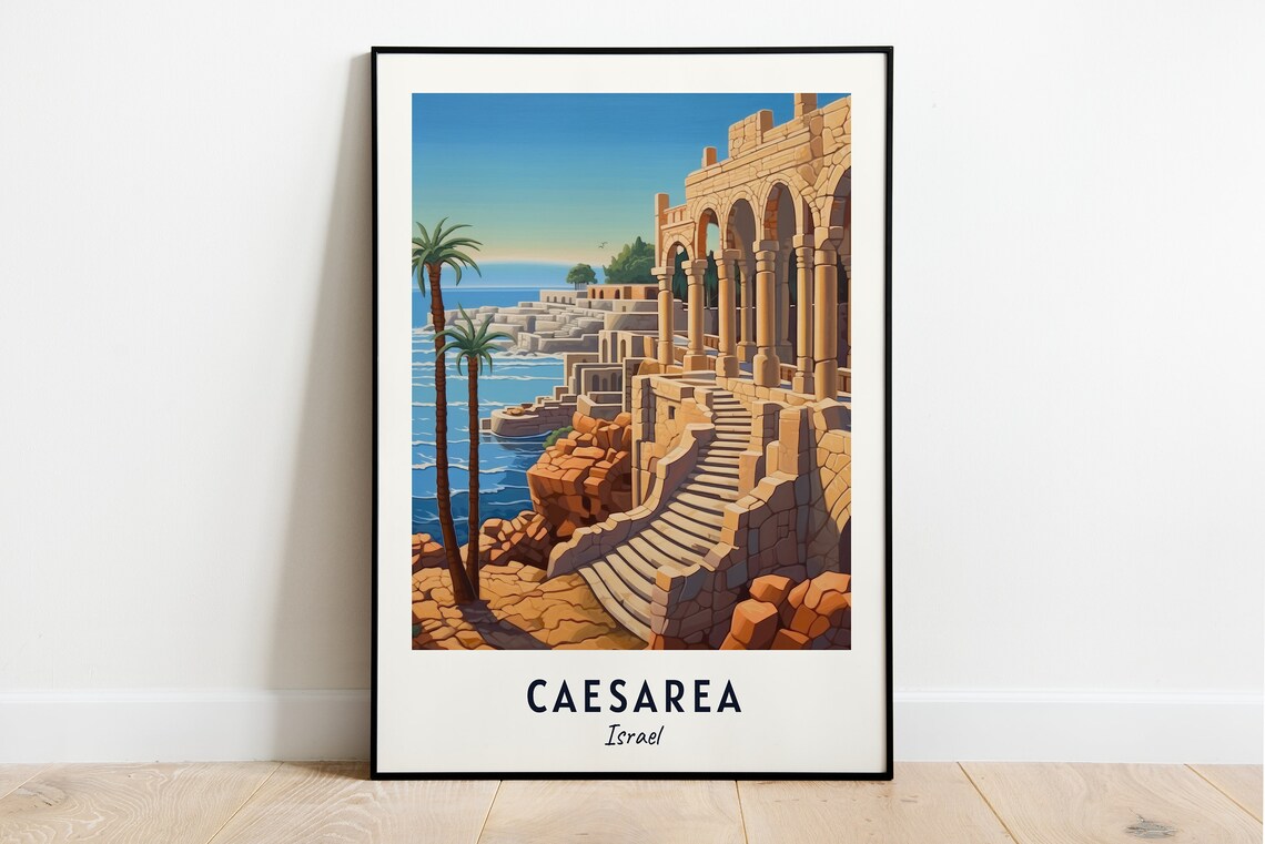 Roman Theater Ruins By The Sea Caesarea Israel Travel Poster