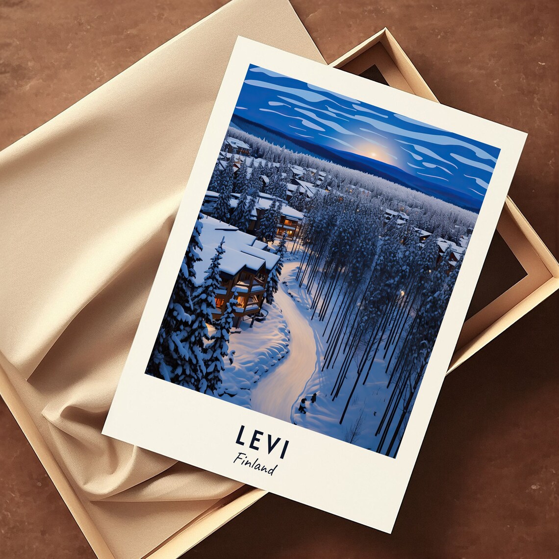 Levi Finland Snowy Ski Village Dusk Lapland Winter Travel Poster - Image 3