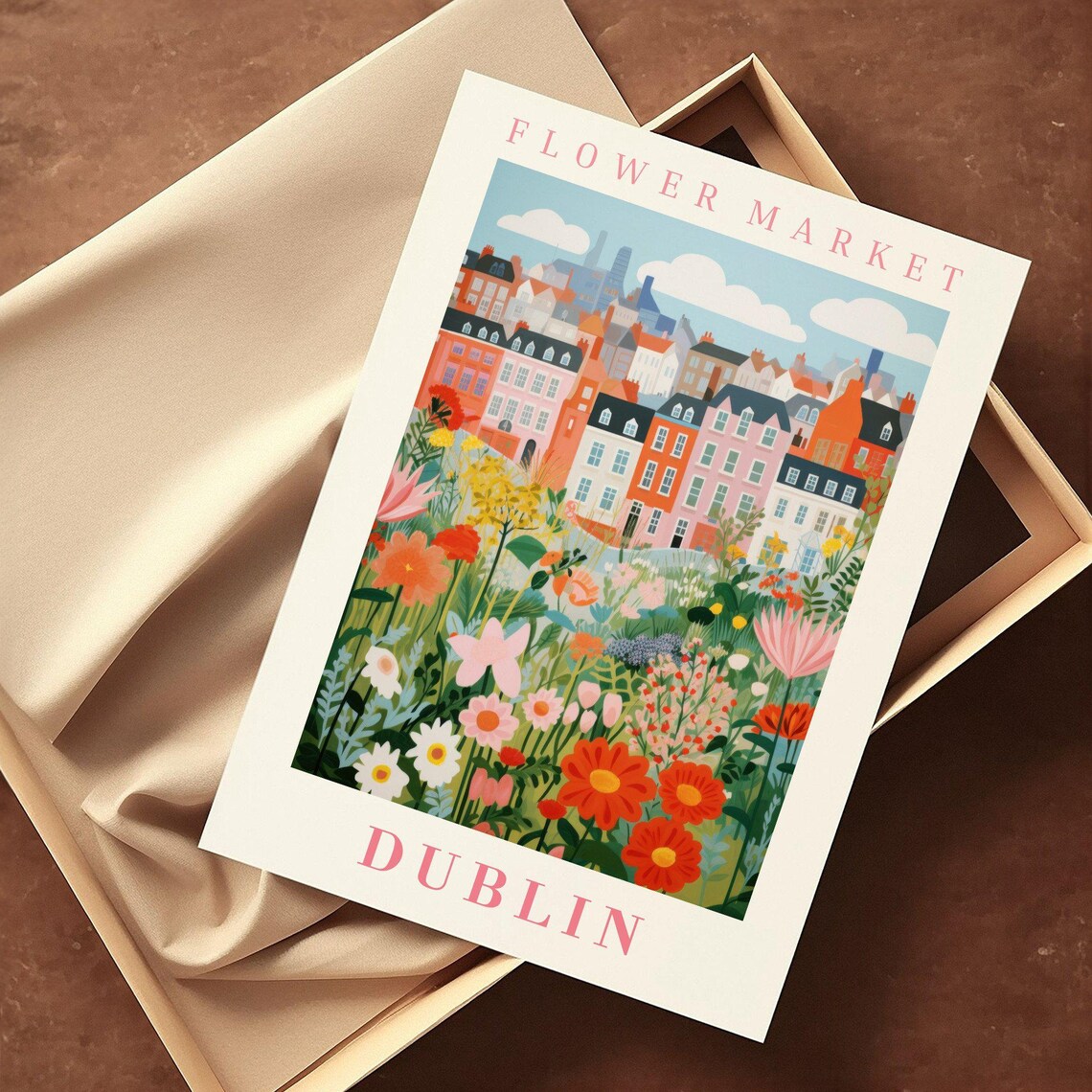 Dublin Flower Market Poster with Georgian Row House Wildflower Meadow - Image 2