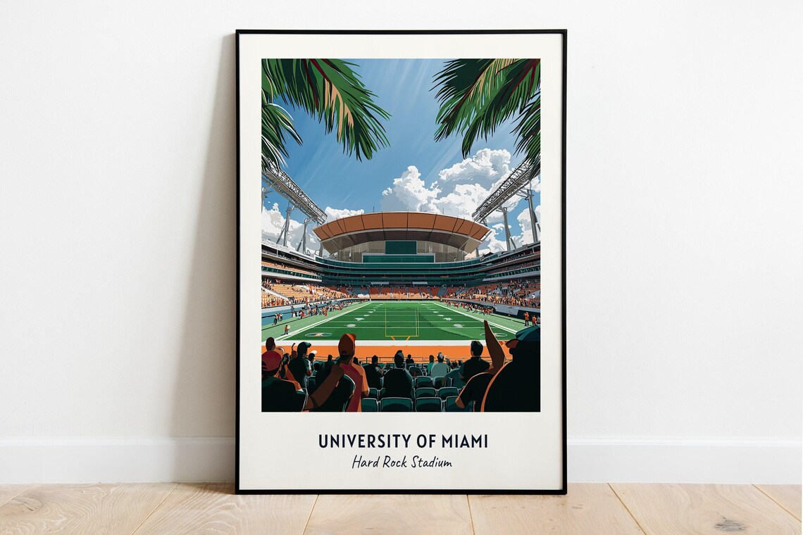 University of Miami Hard Rock Stadium Night Game Football Poster
