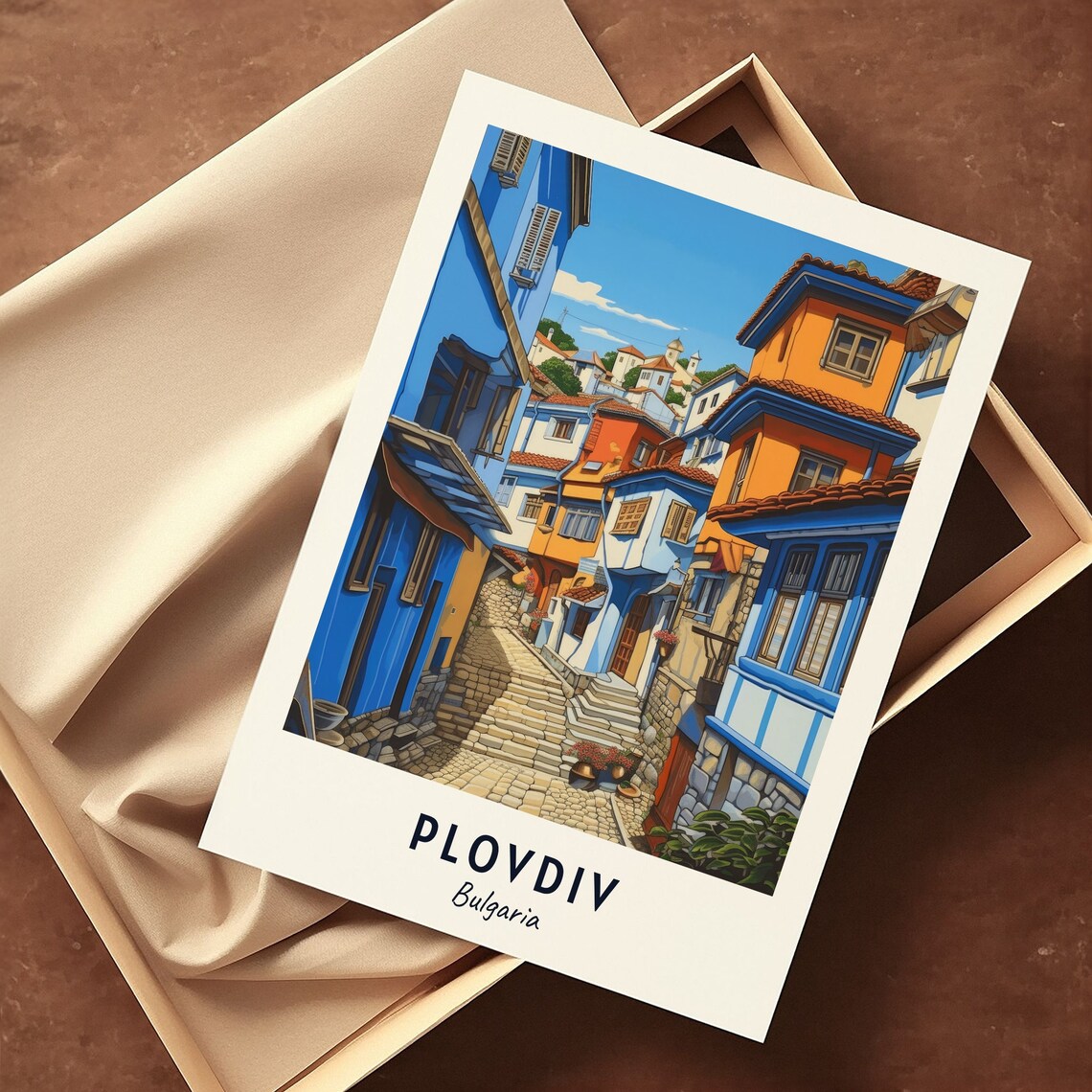 Plovdiv Bulgaria Colorful Old Town Street With Stone Steps Travel Poster - Image 3