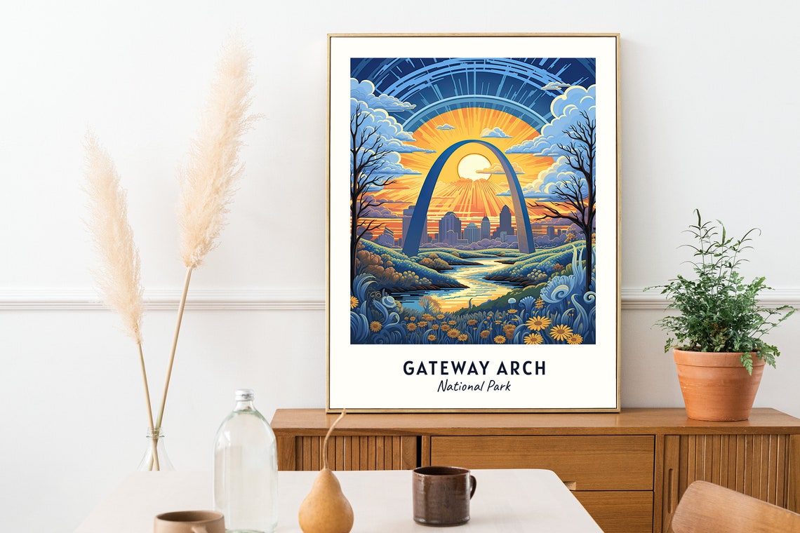 Gateway Arch National Park Sunset Stylized Landmark Travel Poster - Image 2