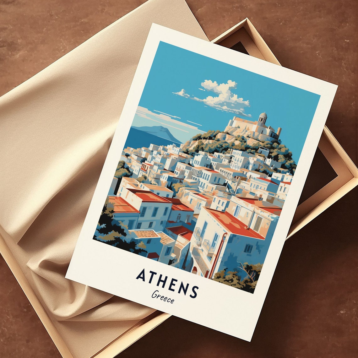 Athens Greece Whitewashed Hillside Town Fortress Travel Poster - Image 3