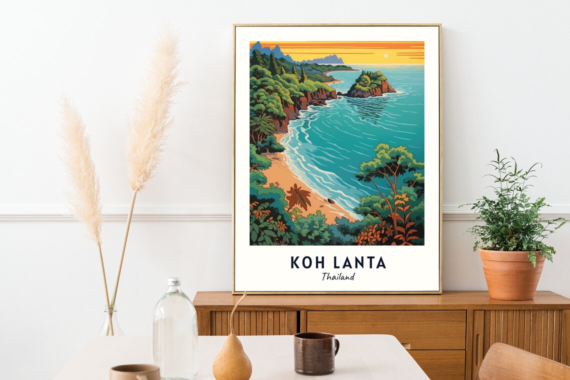 Koh Lanta Thailand Tropical Bay Sunset Beach Vintage Style Travel Poster - Image 2
