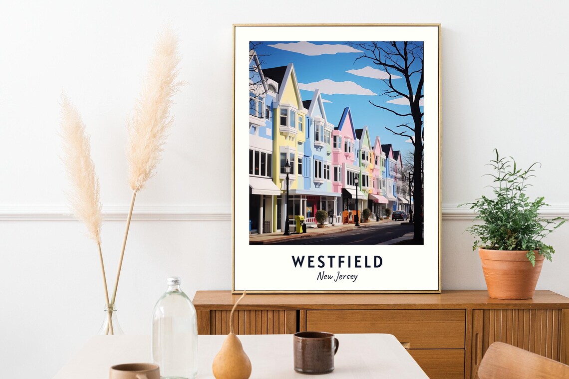 Westfield New Jersey Colorful Downtown Storefronts Street Poster - Image 2