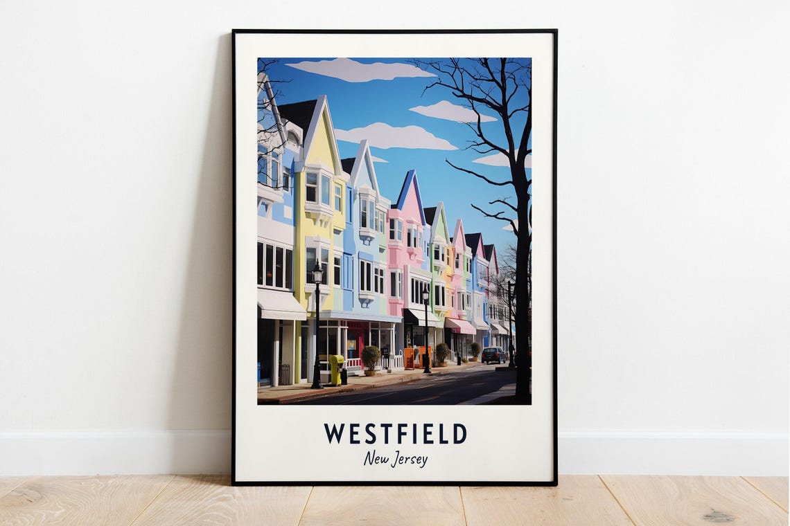 Westfield New Jersey Colorful Downtown Storefronts Street Poster