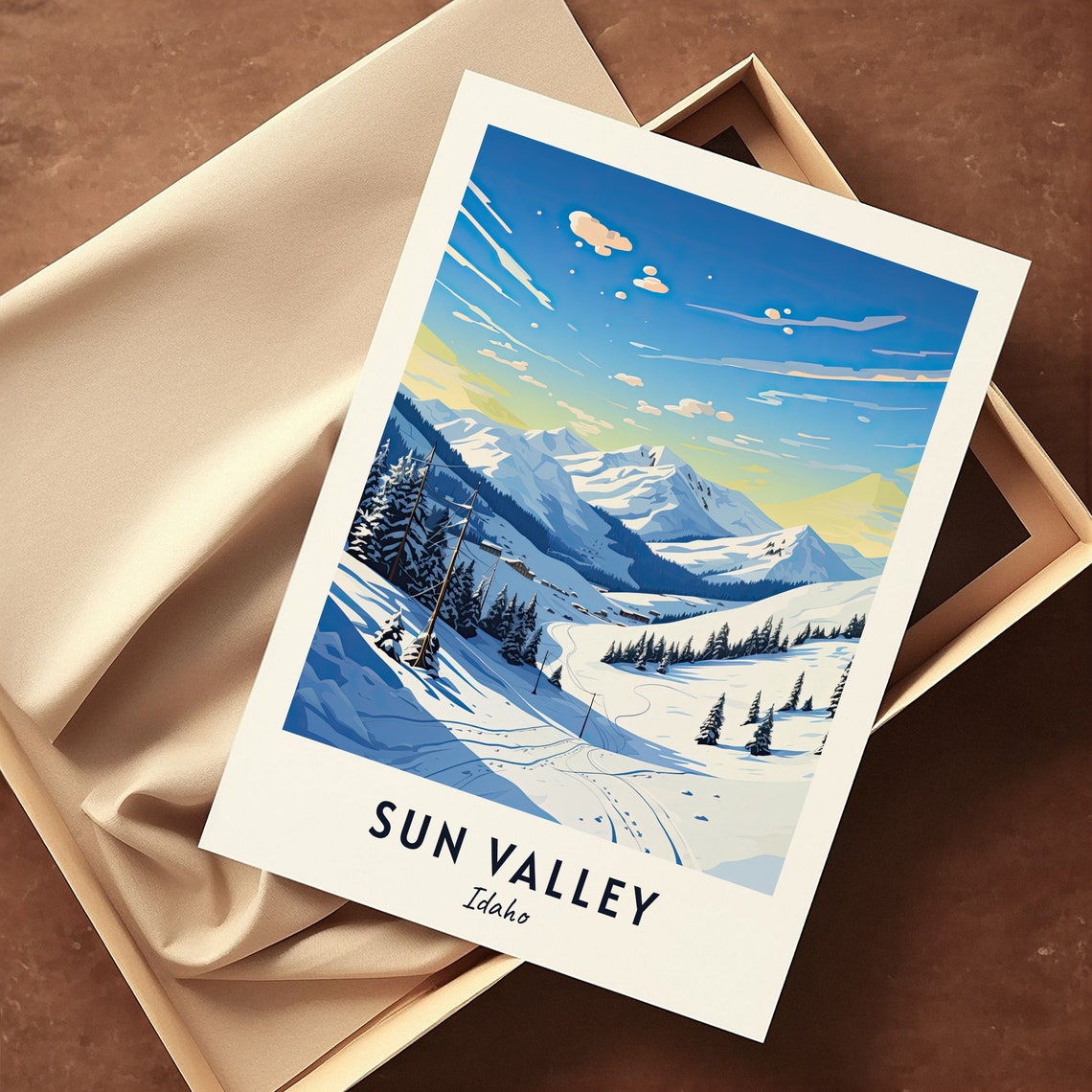Sun Valley Idaho Sunrise Over Empty Slopes and Lift Poles Poster - Image 3