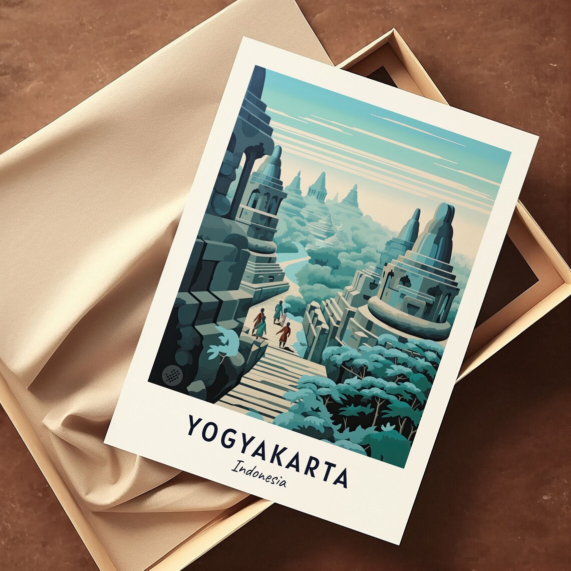 Yogyakarta Indonesia Ancient Temple Stupas Misty Dawn Travel Poster - Image 3