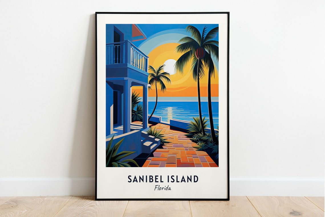 Sanibel Island Florida Beach House Terrace Sunset Palm View Poster