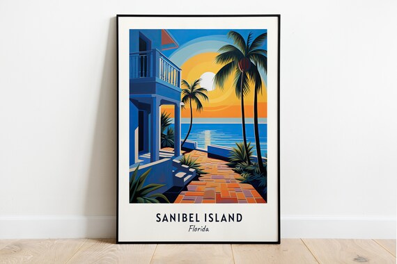 Sanibel Island Florida Beach House Terrace Sunset Palm View Poster