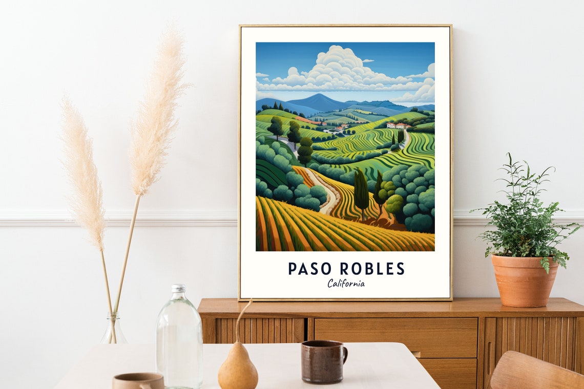 Paso Robles California Vineyard Hills Farmhouses Green Fields Poster - Image 2