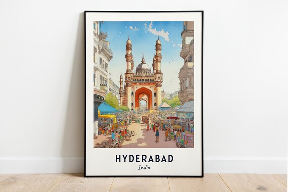Hyderabad India Charminar Monument And Bustling Bazaar Street Poster