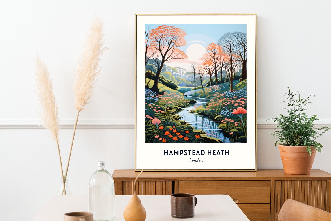 Hampstead Heath London Woodland Stream Vintage Travel Poster - Image 2