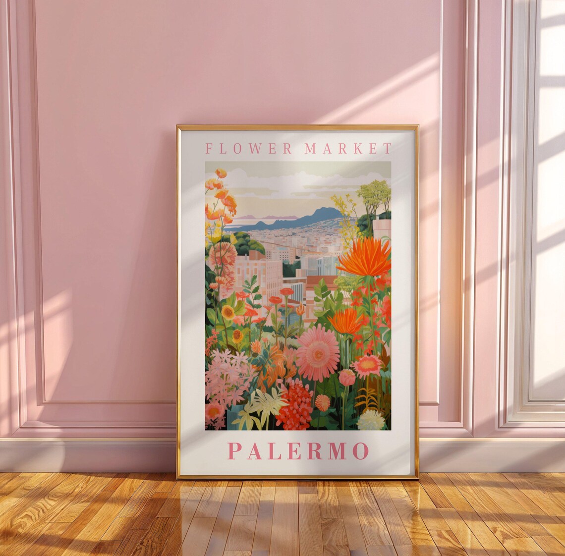 Palermo Sicily Flower Market Coastal Mountain Bloom Travel Poster - Image 3