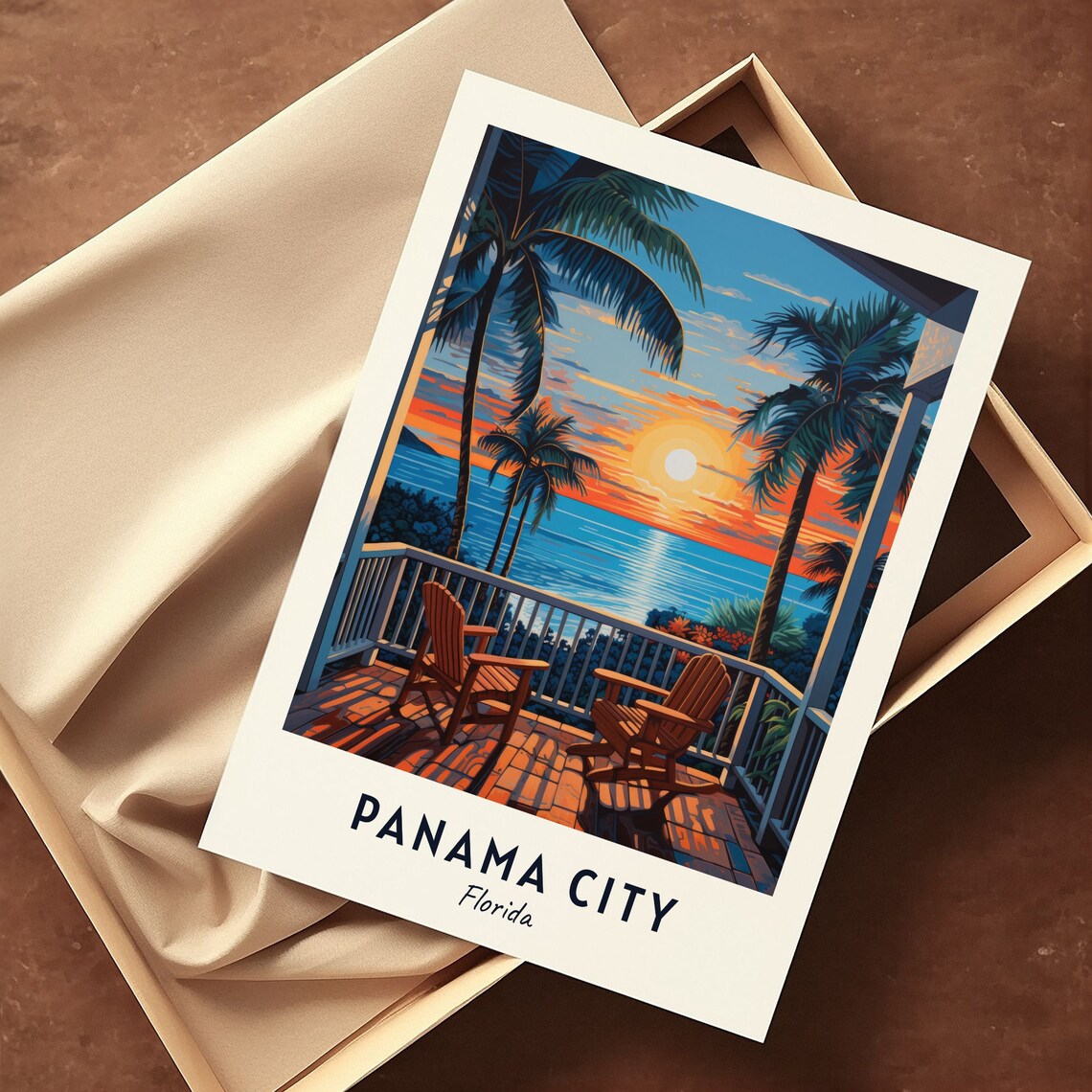 Panama City Florida Beach Sunset Porch Chairs Ocean Travel Poster - Image 3