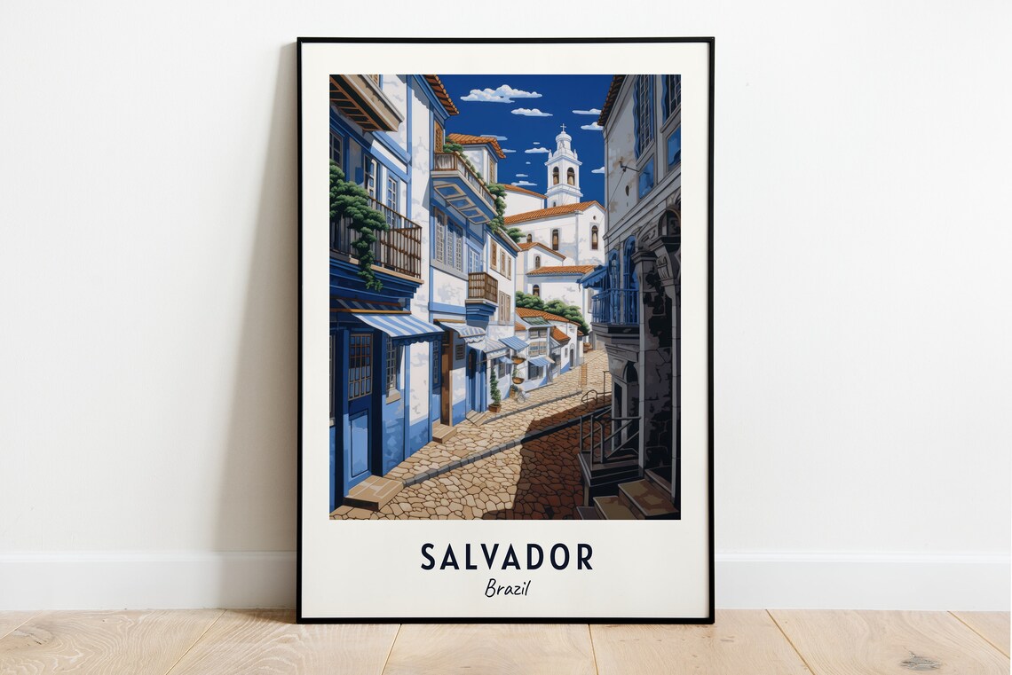 Salvador Brazil Pelourinho Colorful Colonial Street Scene Poster