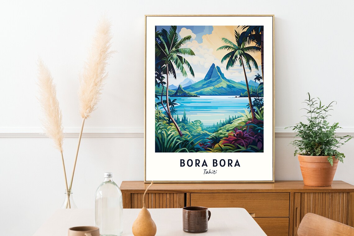 Bora Bora Tahiti Volcanic Peak Lagoon Palm Trees Travel Poster - Image 2