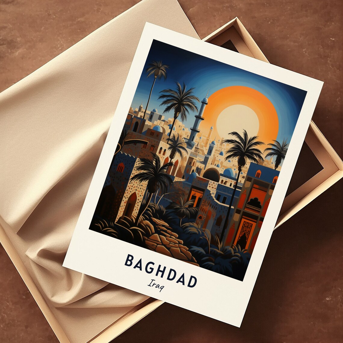 Baghdad Old City Minaret Sunset Palms Skyline Iraq Travel Poster - Image 3