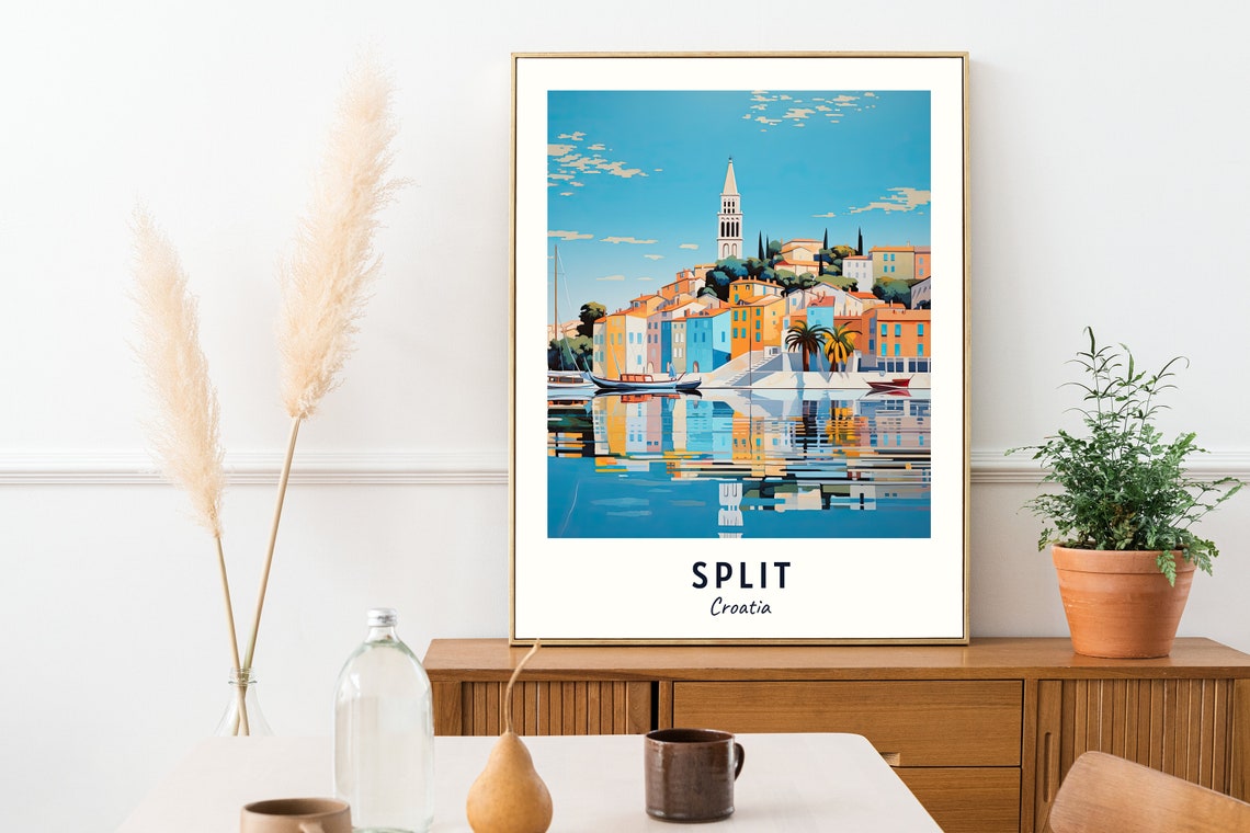 Split Waterfront Colorful Houses Mirror Reflections Travel Poster - Image 2