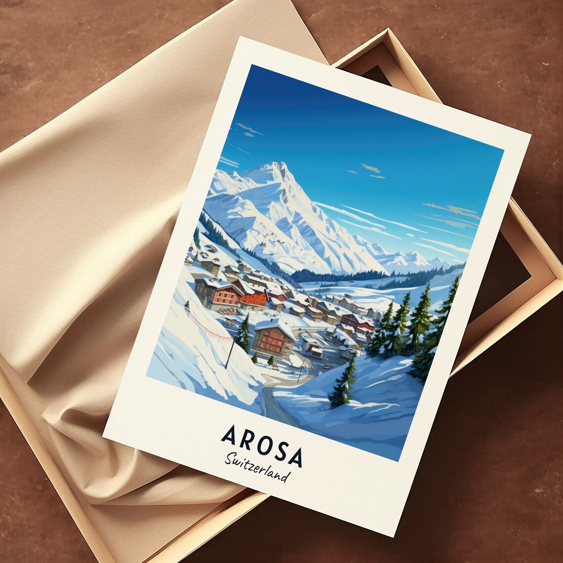 Arosa Switzerland Red Chalets Along the Pine Slope Road Poster - Image 3