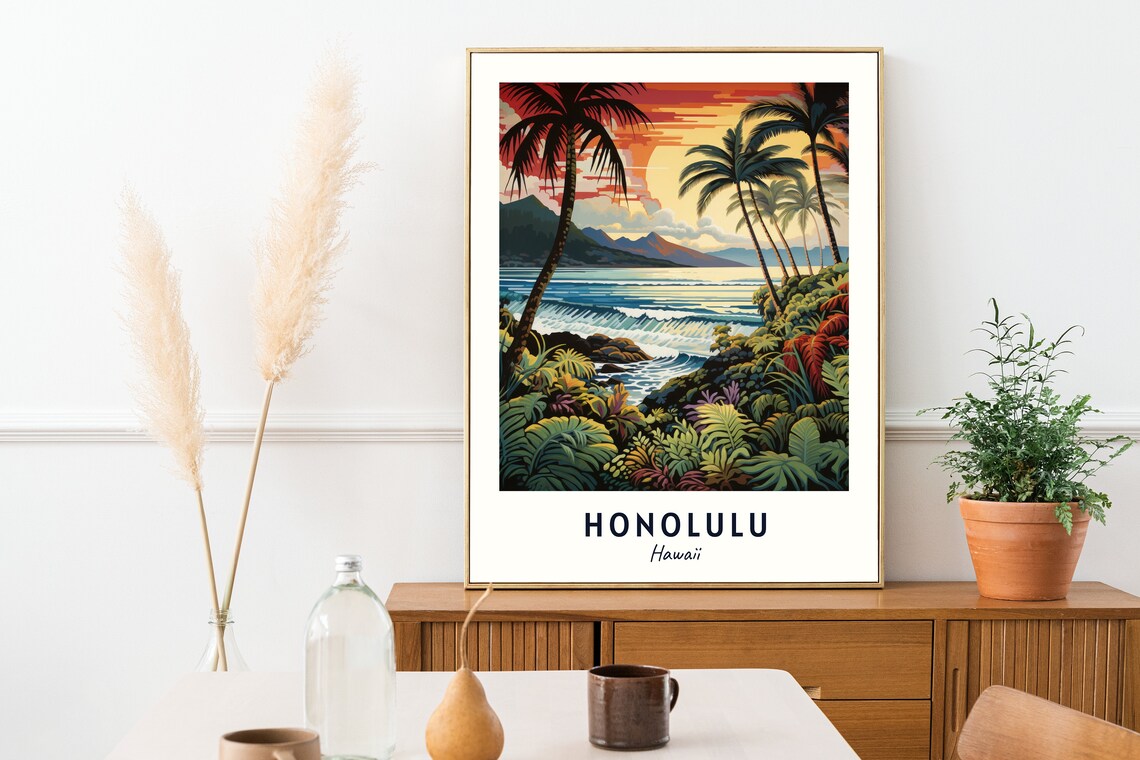 Honolulu Travel Poster, Hawaii City Print - Image 2