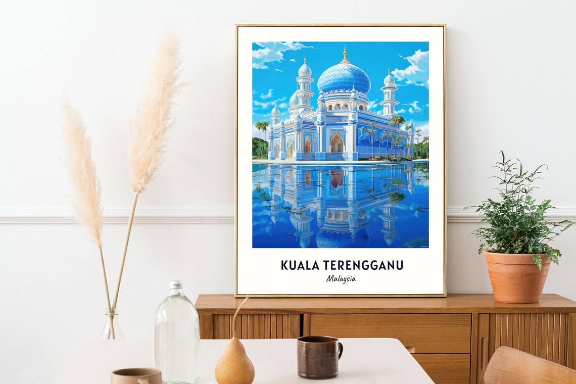 Crystal Mosque Kuala Terengganu Malaysia Blue Domes Travel Poster - Image 2