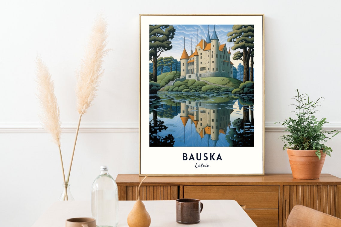 Bauska Latvia Fairy Tale Castle Reflected In The Lake Travel Poster - Image 2
