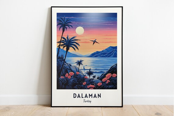 Dalaman Turkey Palm Coast Sunset Minimalist Seascape Travel Poster