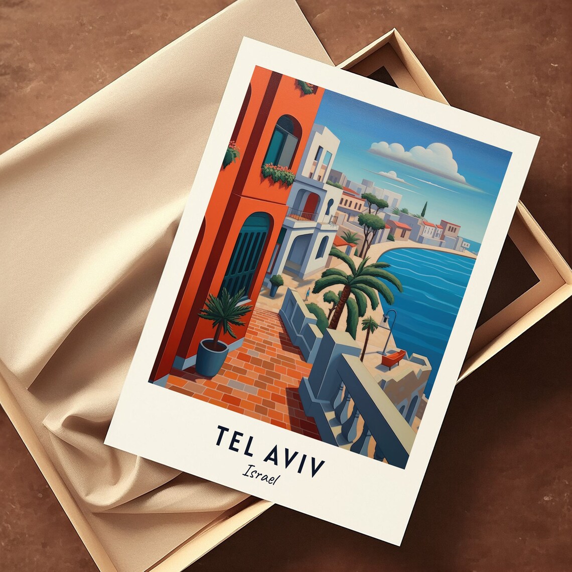 Tel Aviv Israel Mediterranean Promenade Palm Trees Travel Poster - Image 3