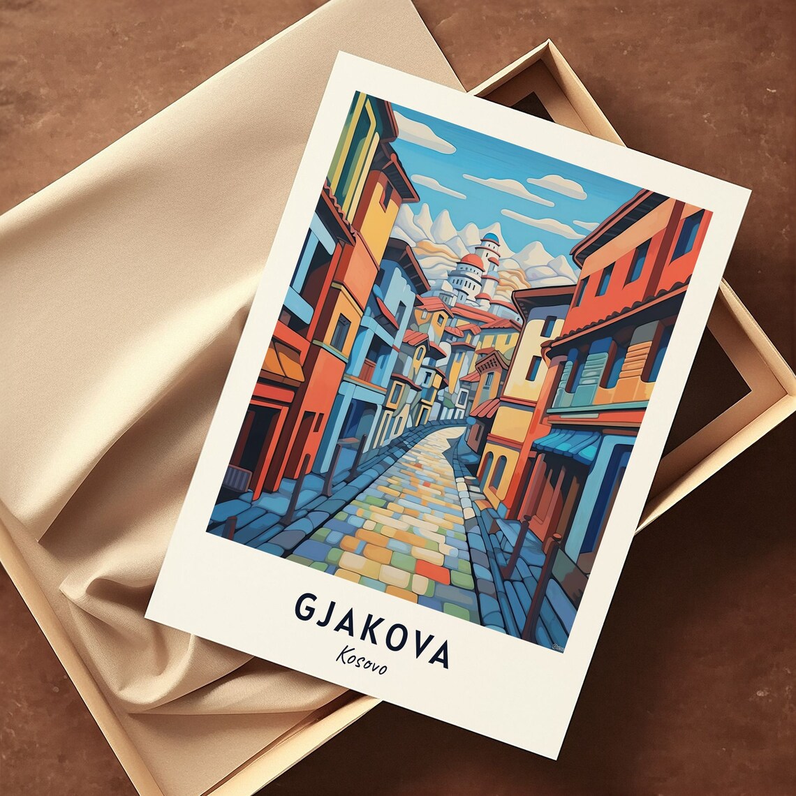 Old Bazaar Of Gjakova Travel Poster, Kosovo City Print - Image 3
