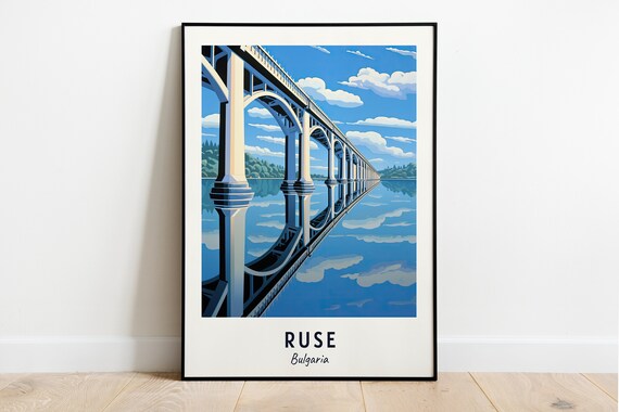 Danube Bridge Arches Mirrored In Water Ruse Bulgaria Travel Poster