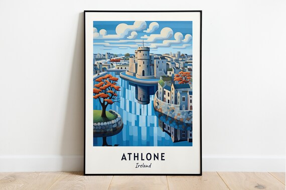 Athlone Ireland Castle River Reflection Travel Poster Artwork