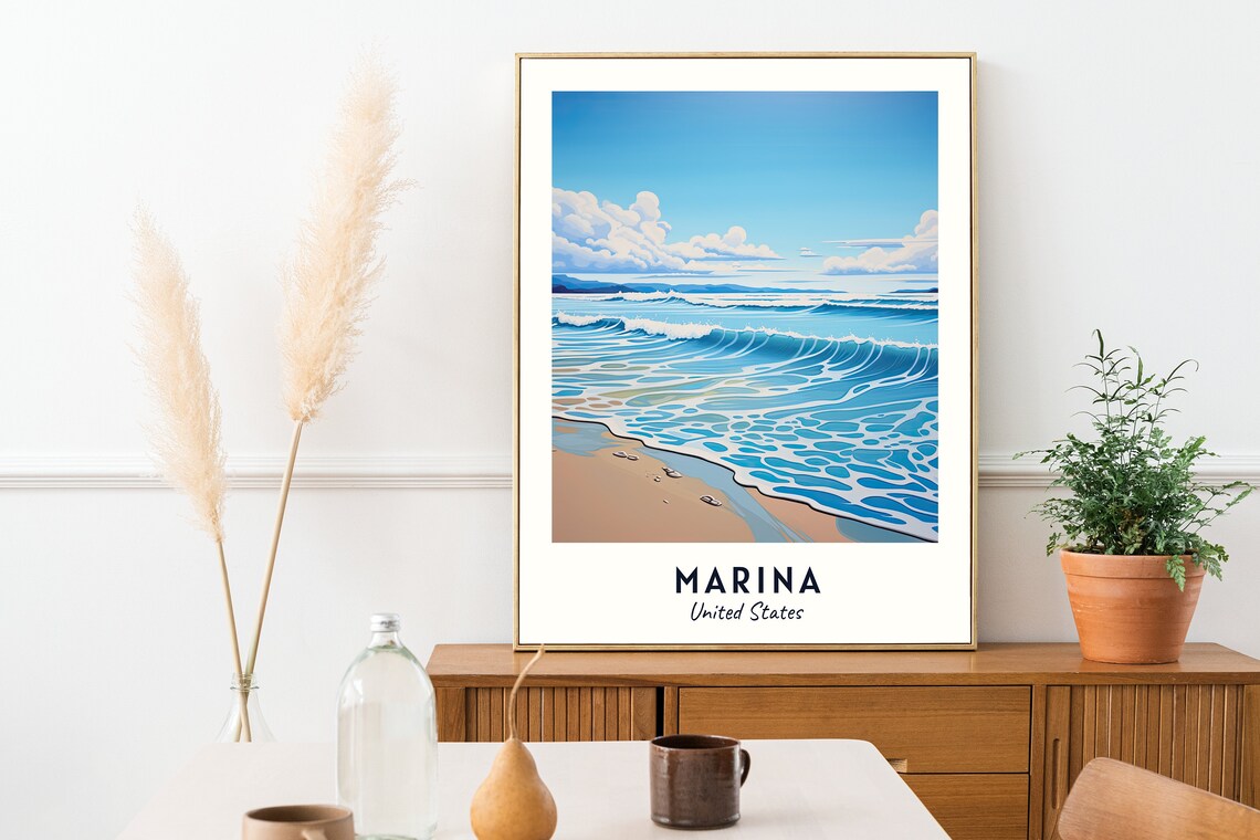 Marina California Pacific Beach Breaking Ocean Waves Travel Poster - Image 2