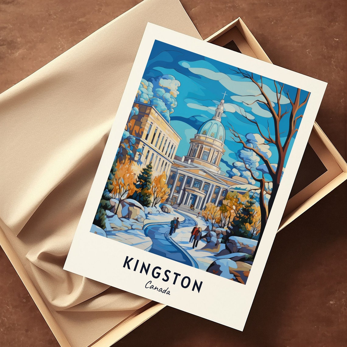 Kingston Canada Winter Snowy Courtyard Historic College Poster - Image 3