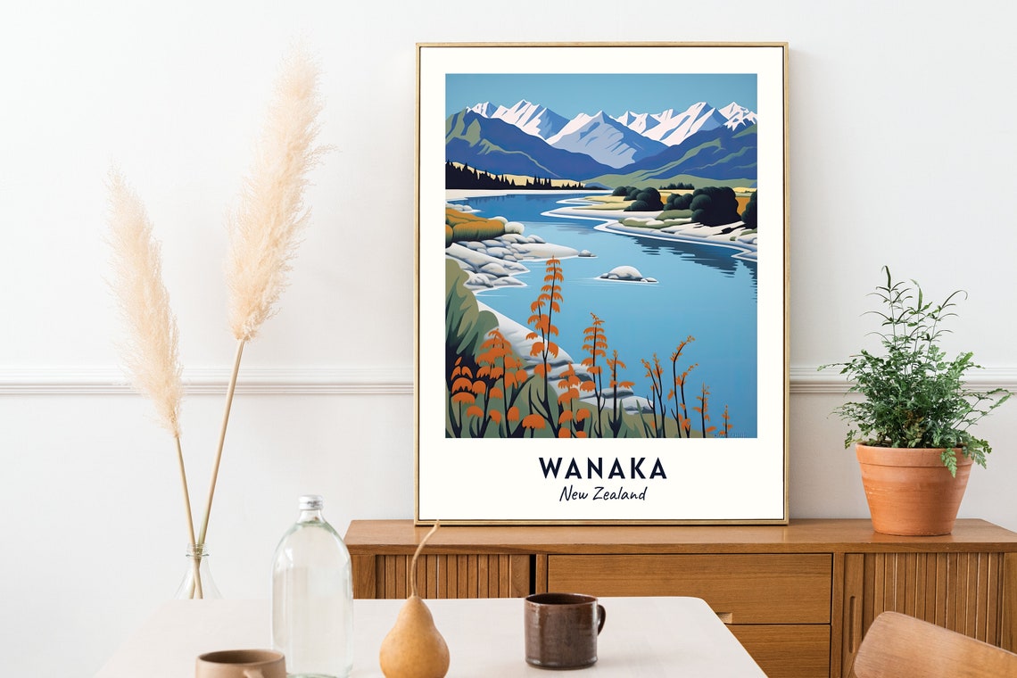 Lake Wanaka Travel Print Wall Art Wanaka New Zealand City Print Lake Wanaka Travel Gift Lake Wanaka Poster Wall Art - Image 2