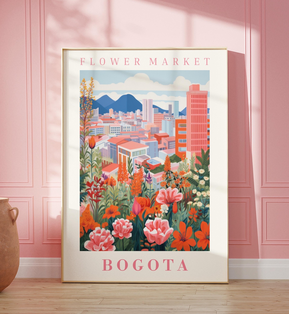 Bogota Flower Market Poster, Botanical Travel Art