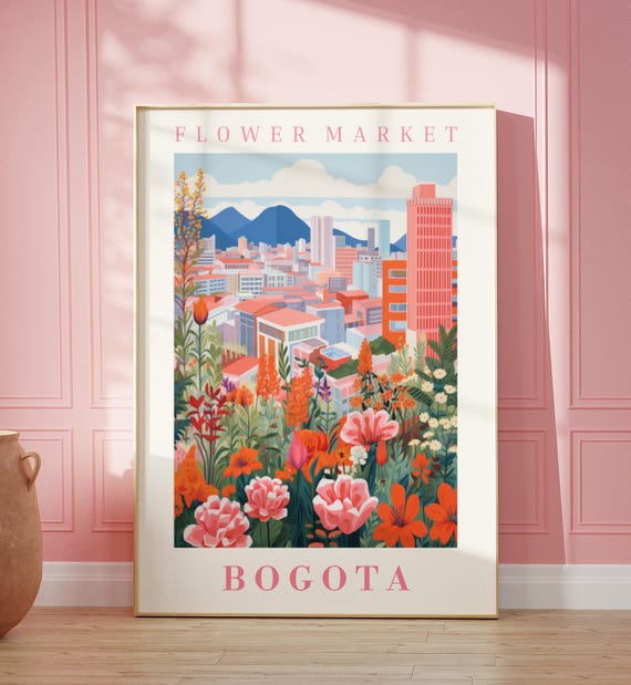 Bogota Flower Market Poster, Botanical Travel Art