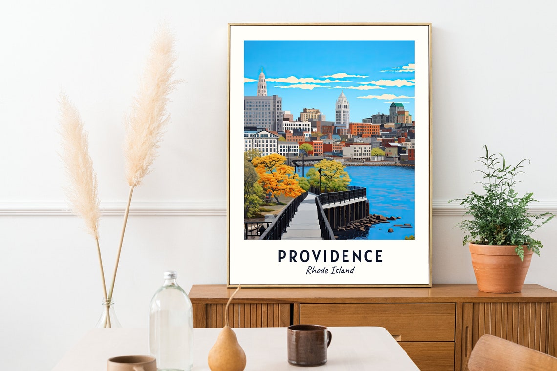 Providence Rhode Island Waterfront Boardwalk Skyline Travel Poster - Image 2