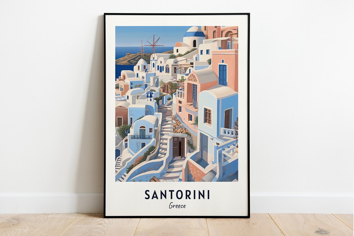 Oia Village Travel Poster, Santorini Greece