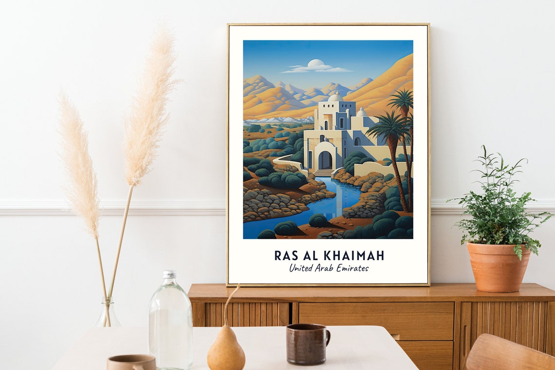 Ras Al Khaimah UAE Mountain Villa And Desert Palm Oasis Poster - Image 2